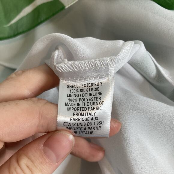 Milly Womens Green White Floral Silk Blouse Size 2 Peasant Boho Whimsical Modern - Picture 6 of 11